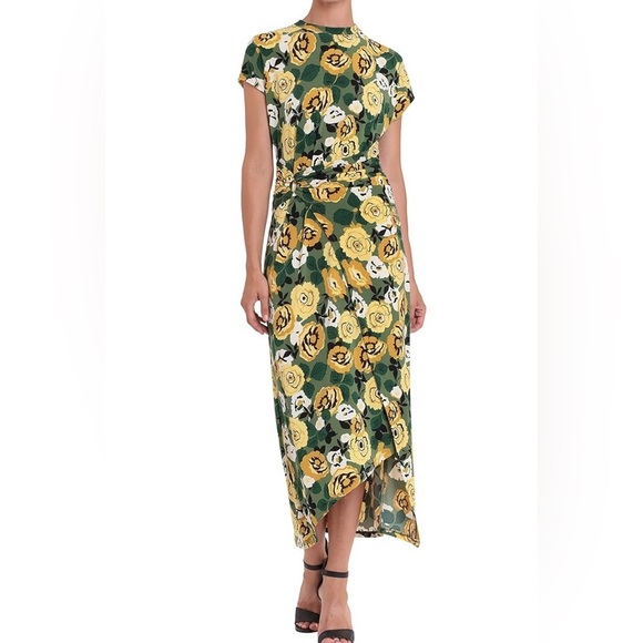 Donna Morgan Garden Floral Midi Dress Size 2 Wrap Front Asymmetrical Hem Spring - Picture 1 of 16